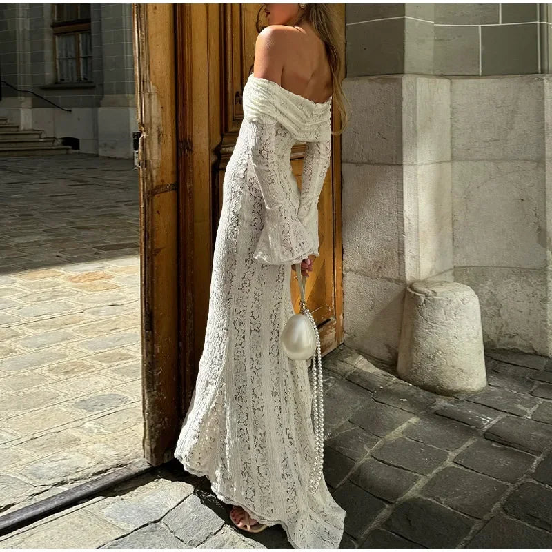"Midnight Elegance" Lace-Up Backless Off-Shoulder Long Dress