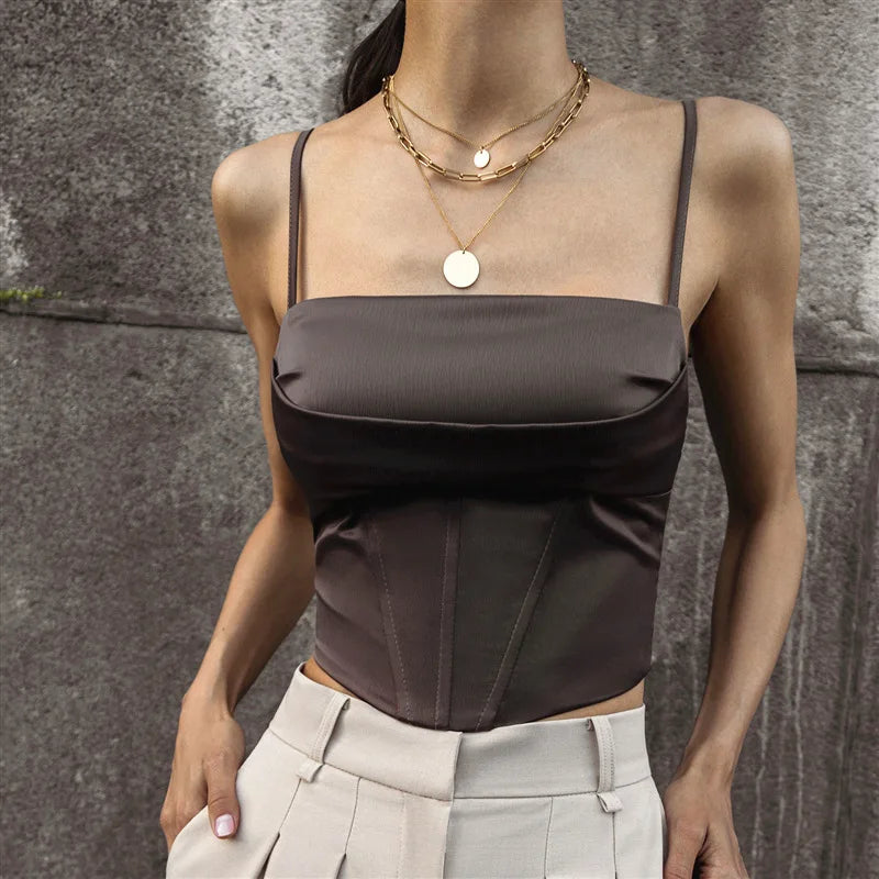 Spaghetti Strap Backless Bandage Crop Top – Elegant Lace-Up Party Streetwear