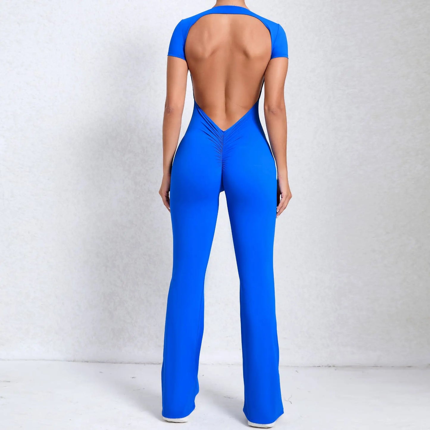 Radiant Elegance – Sexy Backless Scrunch Flared Jumpsuit for Women