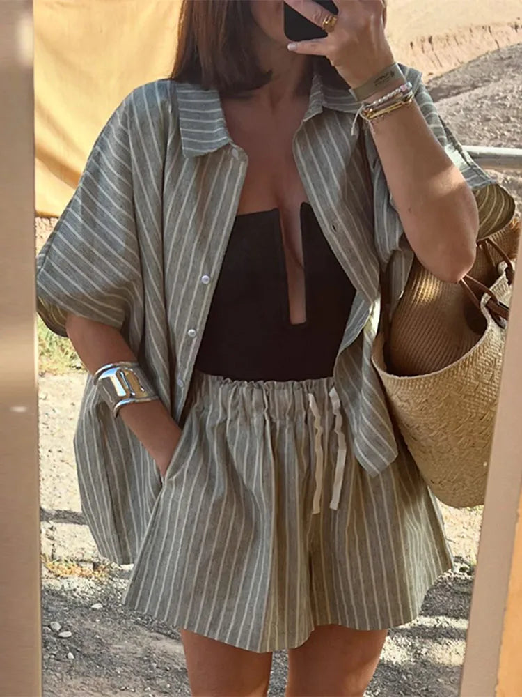 Saltwind Set – Striped Lace-Up Shirt & Shorts Co-Ord