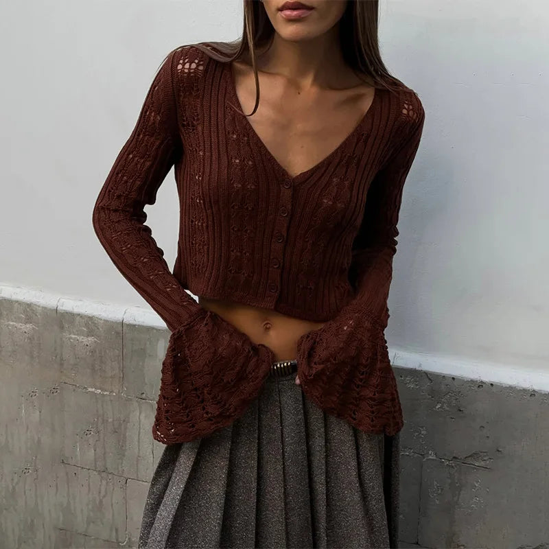 Starlit Dusk – Hollow Knit Slim Cardigan for Summer Evenings