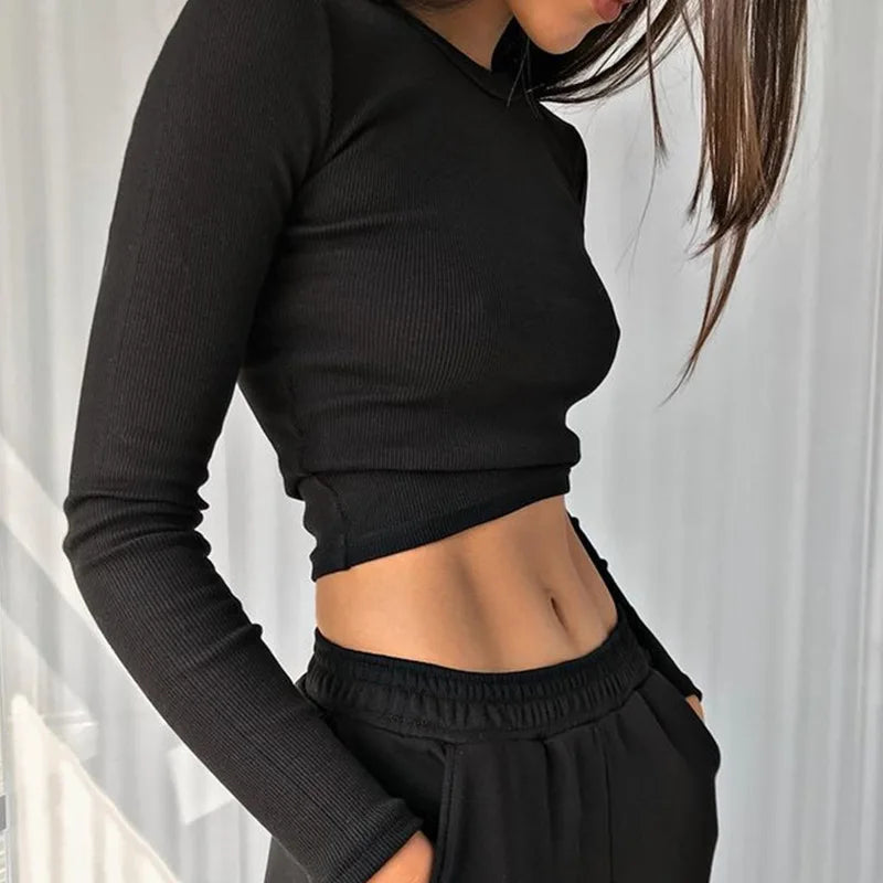 Second Skin – Ribbed Long Sleeve Slim-Fit Cropped Tee