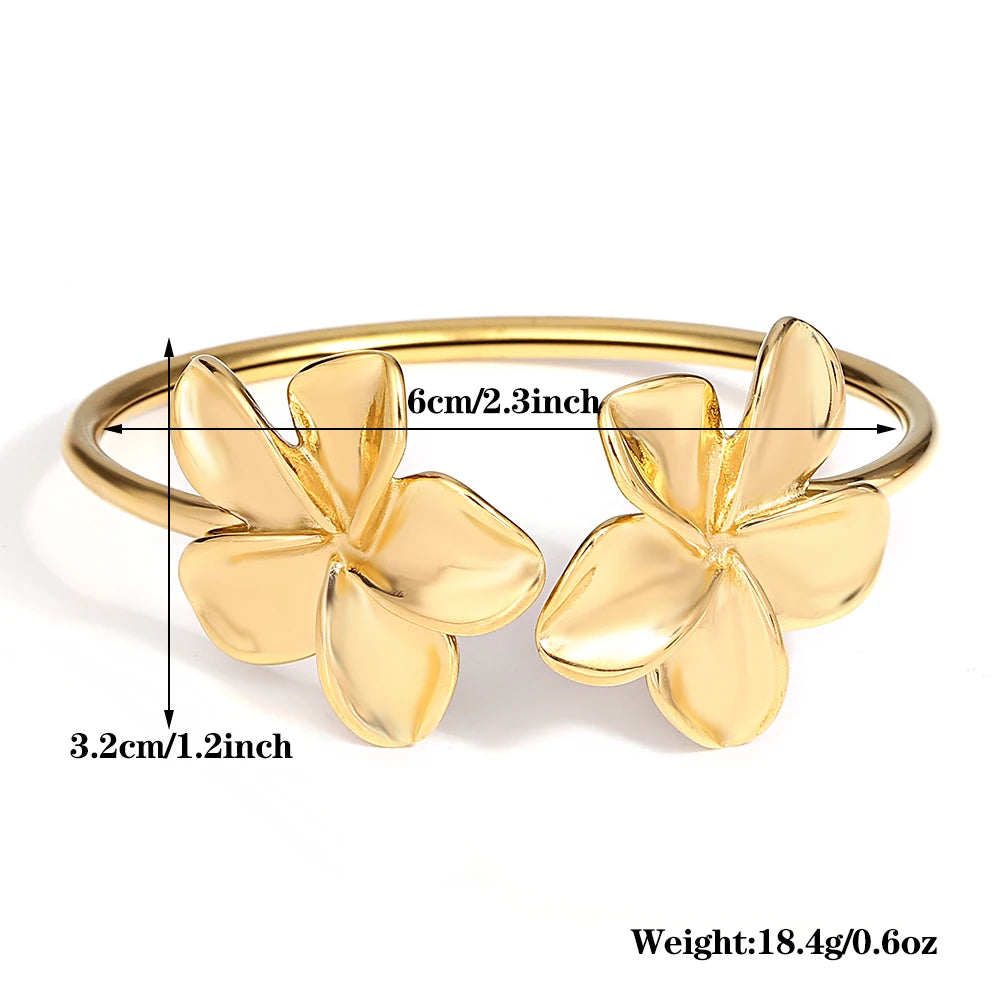 Bloom in Grace – Stainless Steel Double Flower Cuff Bracelet