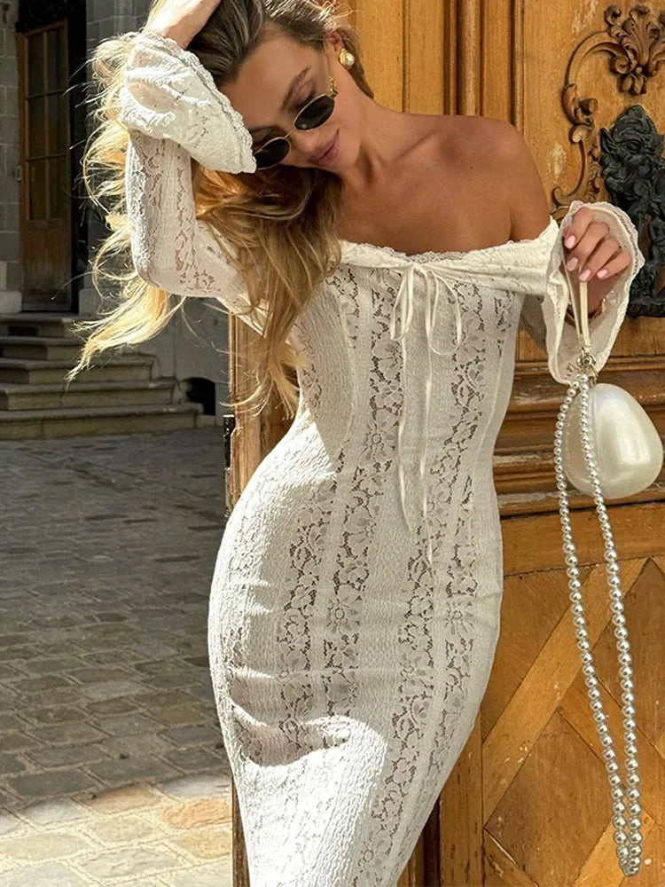 "Midnight Elegance" Lace-Up Backless Off-Shoulder Long Dress