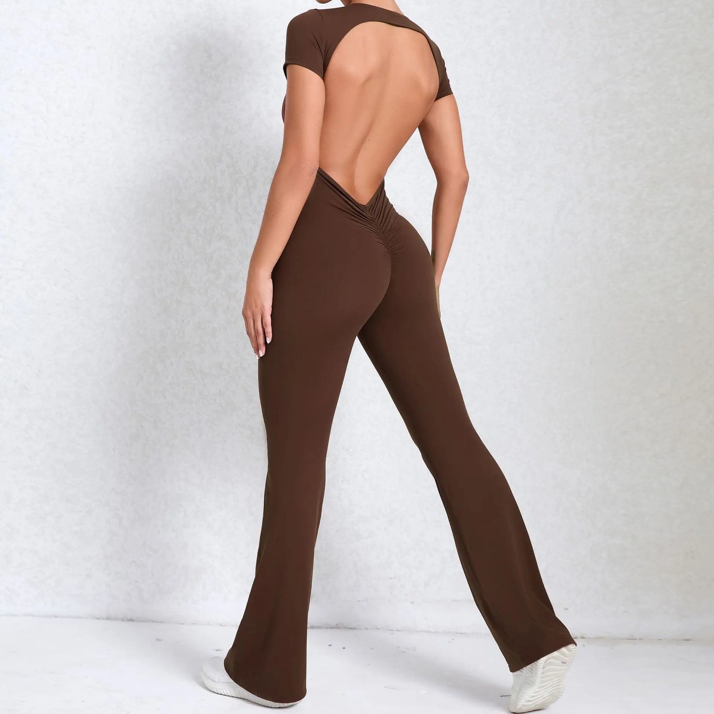 Radiant Elegance – Sexy Backless Scrunch Flared Jumpsuit for Women