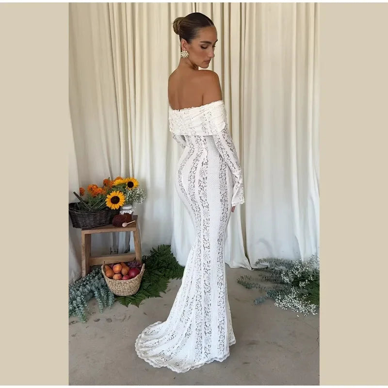 "Midnight Elegance" Lace-Up Backless Off-Shoulder Long Dress