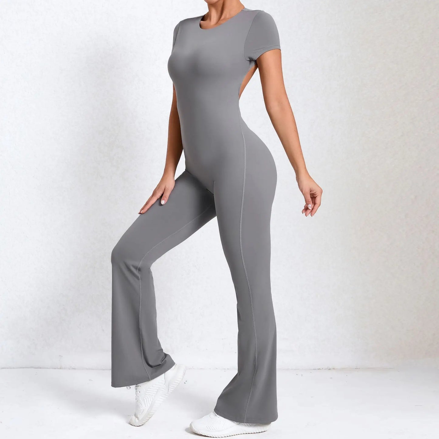 Radiant Elegance – Sexy Backless Scrunch Flared Jumpsuit for Women