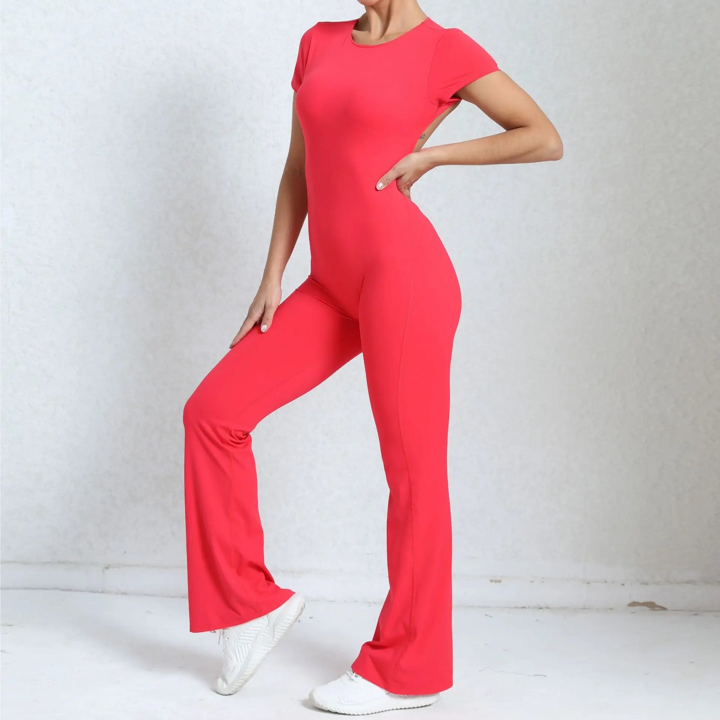 Radiant Elegance – Sexy Backless Scrunch Flared Jumpsuit for Women