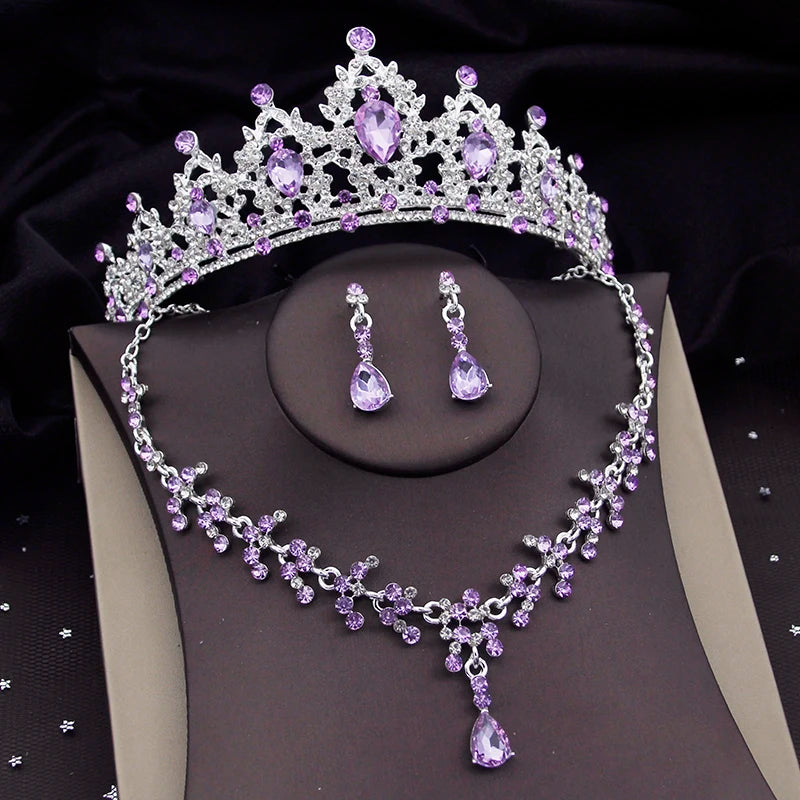 Royal Amethyst – Purple Crystal Bridal Jewelry Set with Tiara, Necklace & Earrings