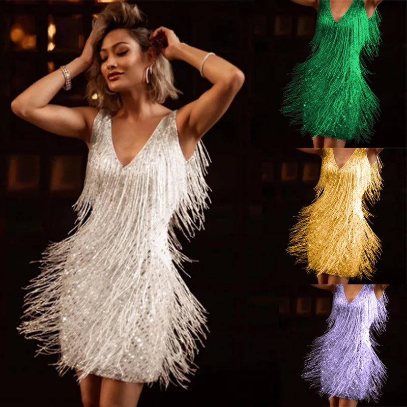 Midnight Rhythm – Elegant Tassel Bodycon Mini Dress