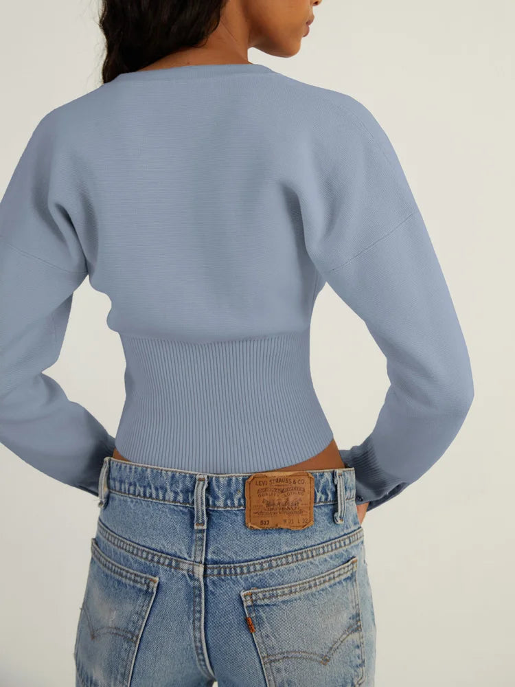 Whispers of Autumn – Ribbed Patchwork Cropped Knit Cardigan