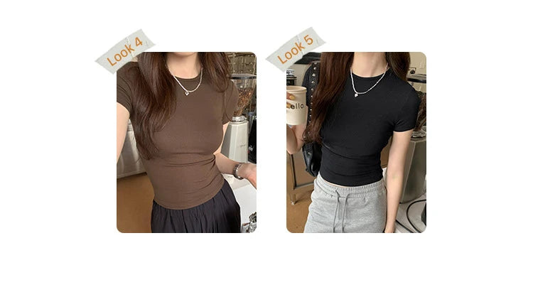 Basic Solid Crop Top Short Sleeve Crewneck Skinny T-shirt: A Whisper of Summer Elegance