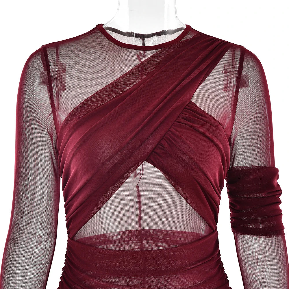 "Twilight Allure" Mesh Patchwork Bodycon Dress