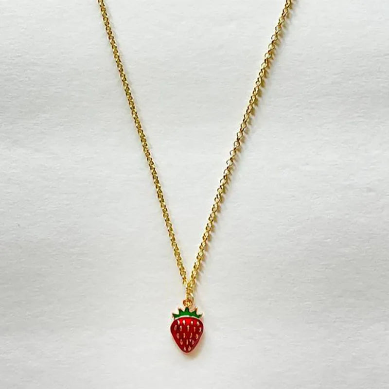 Sweetberry Delight: Strawberry Necklace & Earrings Set - Y2K Indie Jewelry