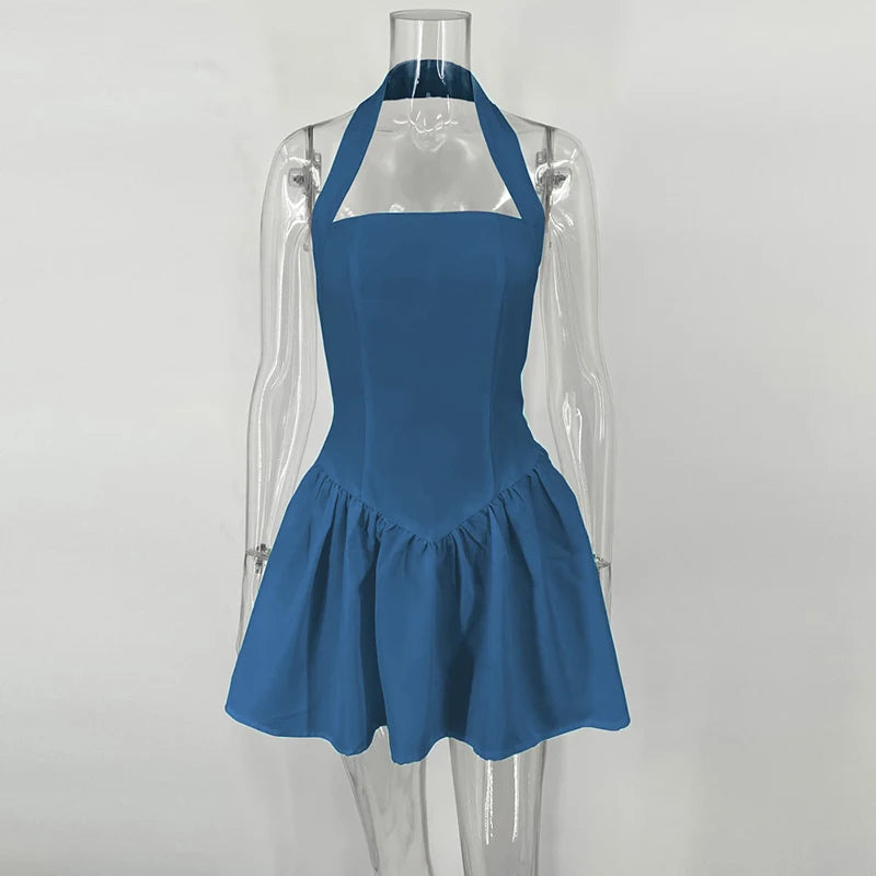"Midnight Mirage" Sexy Backless Frill Mini Halter Dress