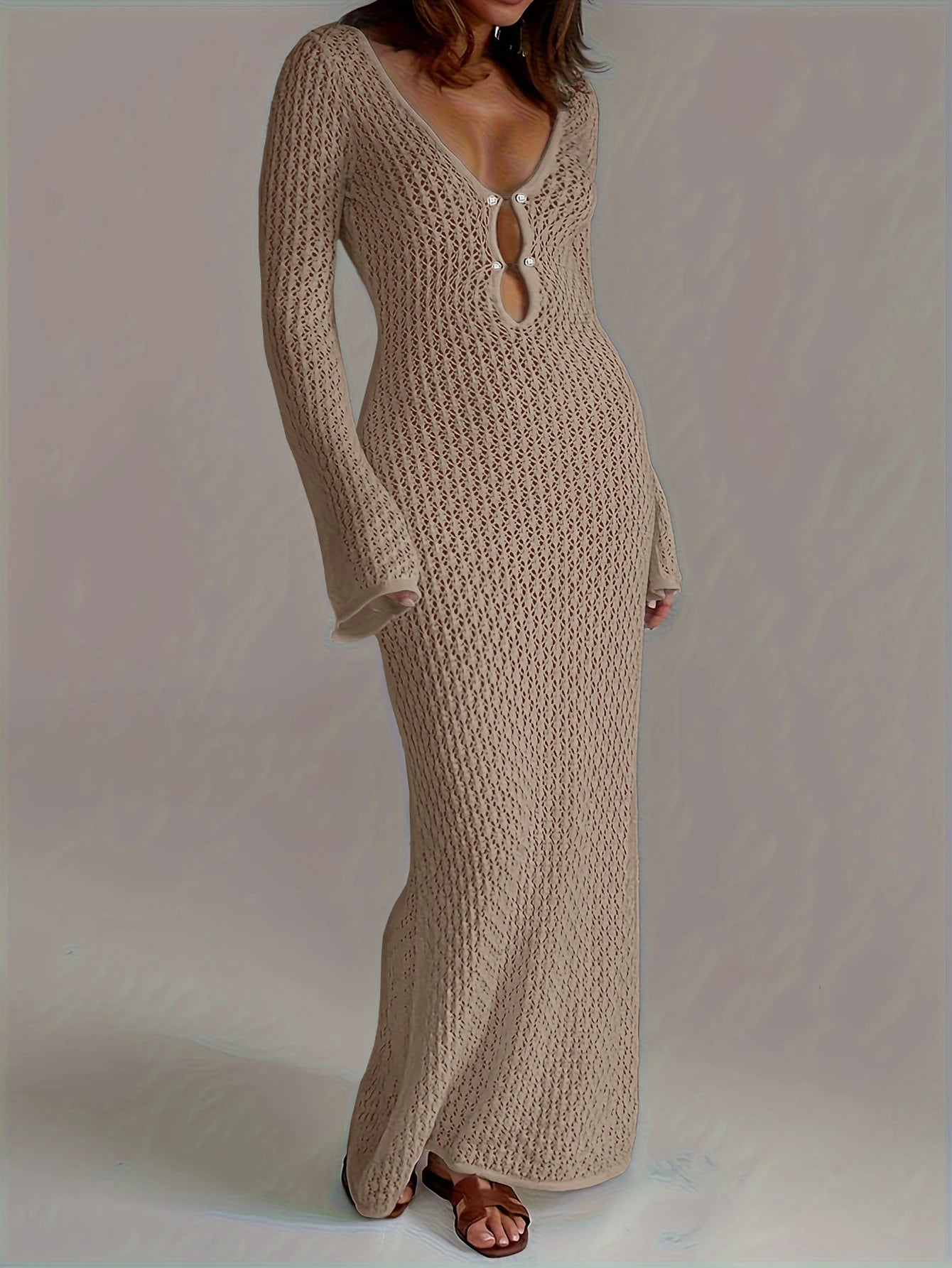 Moonlit Mirage – Sheer Knit Backless Beach Cover-Up