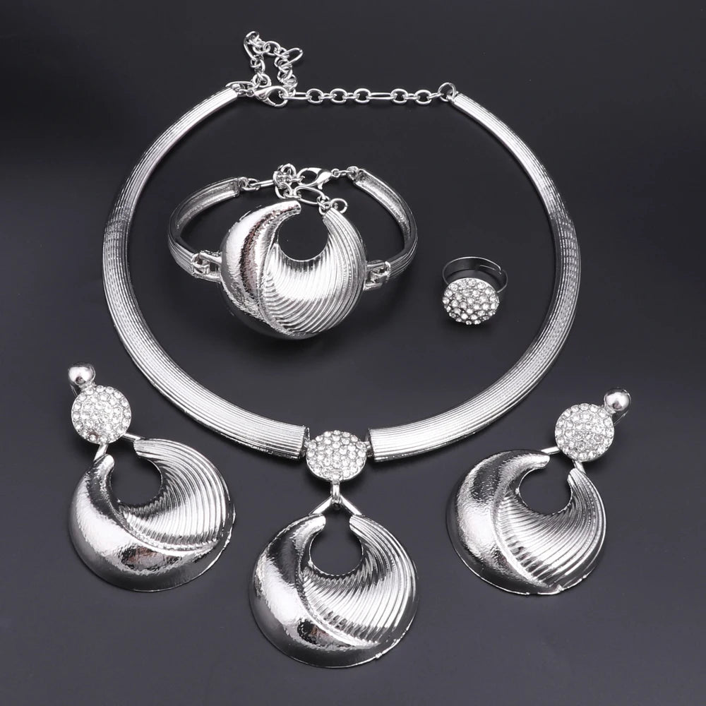 Regal Mirage – Silver-Plated Luxury Necklace, Earrings, Bracelet & Ring Set for Weddings & Special