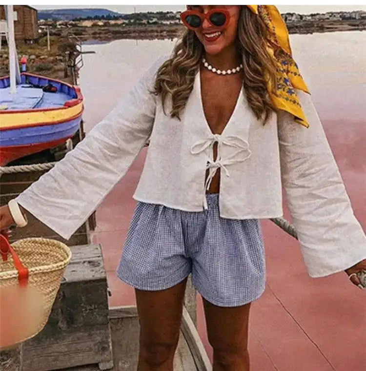 Moonlight Ties: The Flare Sleeve Serenade Top