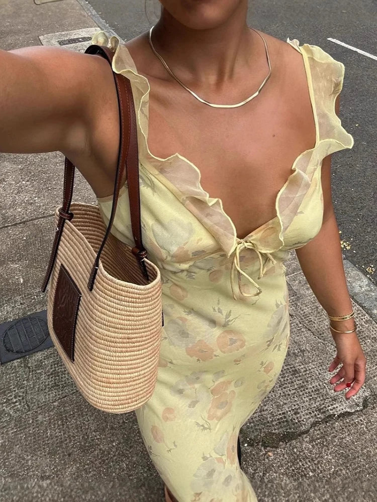 Midday Bloom – Backless Floral Sling Dress for Summer Escapes