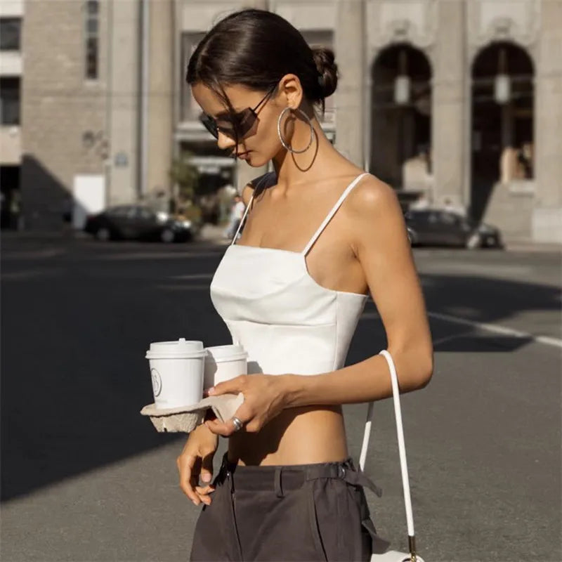 Whispers of Elegance: The Lace-Up Backless Spaghetti Strap Tank Top