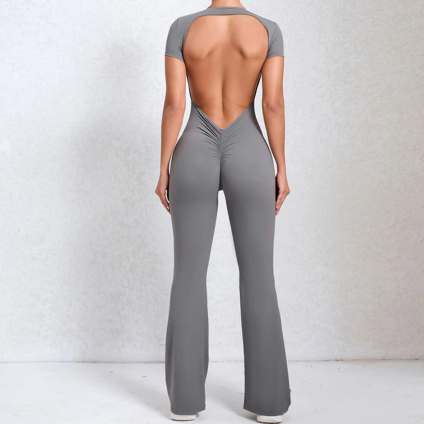 Radiant Elegance – Sexy Backless Scrunch Flared Jumpsuit for Women