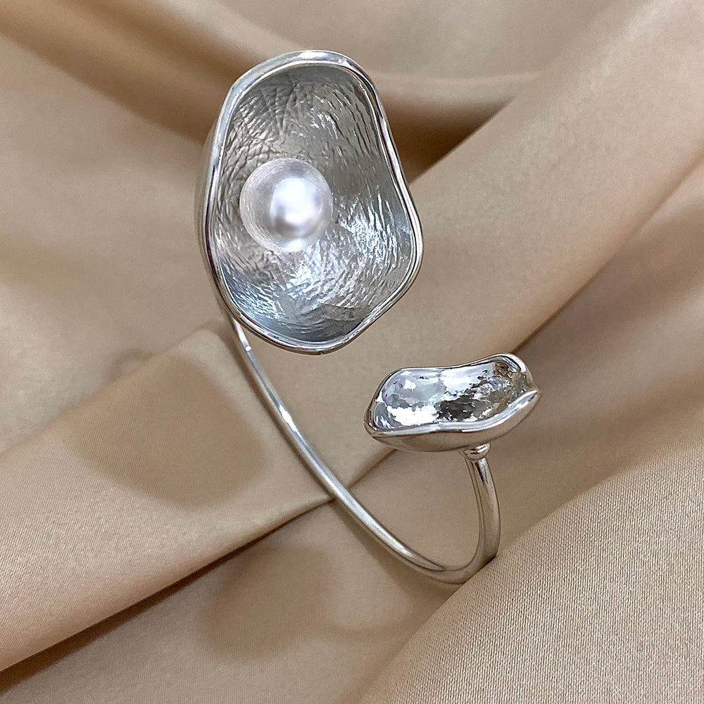 Bloom in Grace – Stainless Steel Double Flower Cuff Bracelet