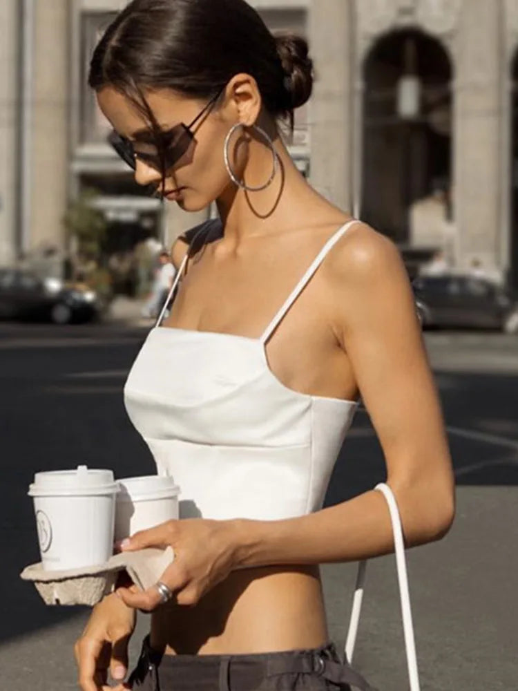 Whispers of Elegance: The Lace-Up Backless Spaghetti Strap Tank Top