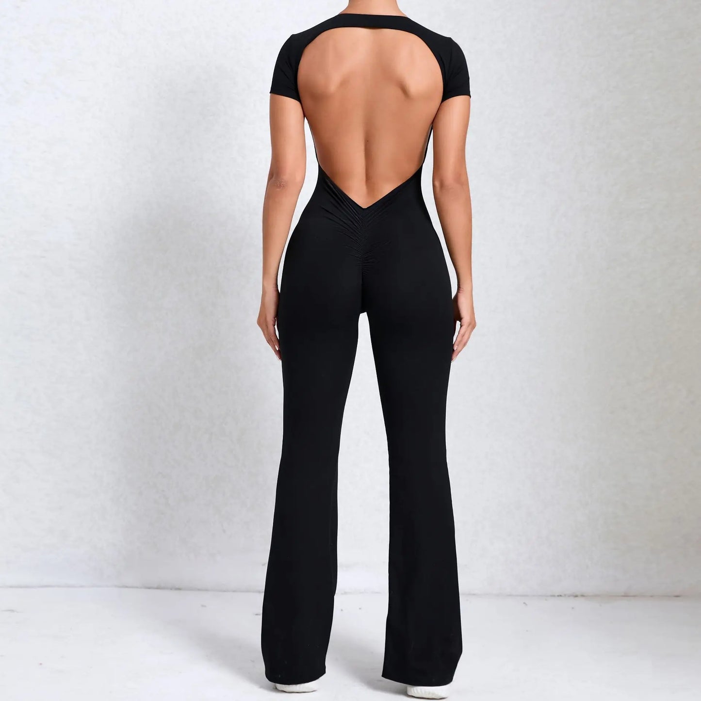 Radiant Elegance – Sexy Backless Scrunch Flared Jumpsuit for Women