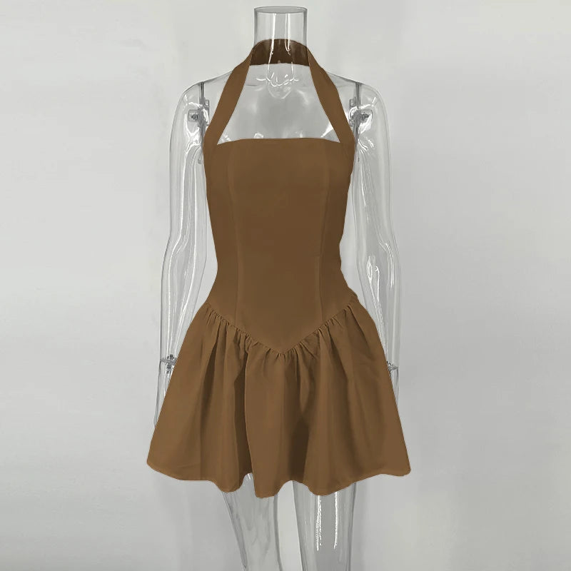 "Midnight Mirage" Sexy Backless Frill Mini Halter Dress