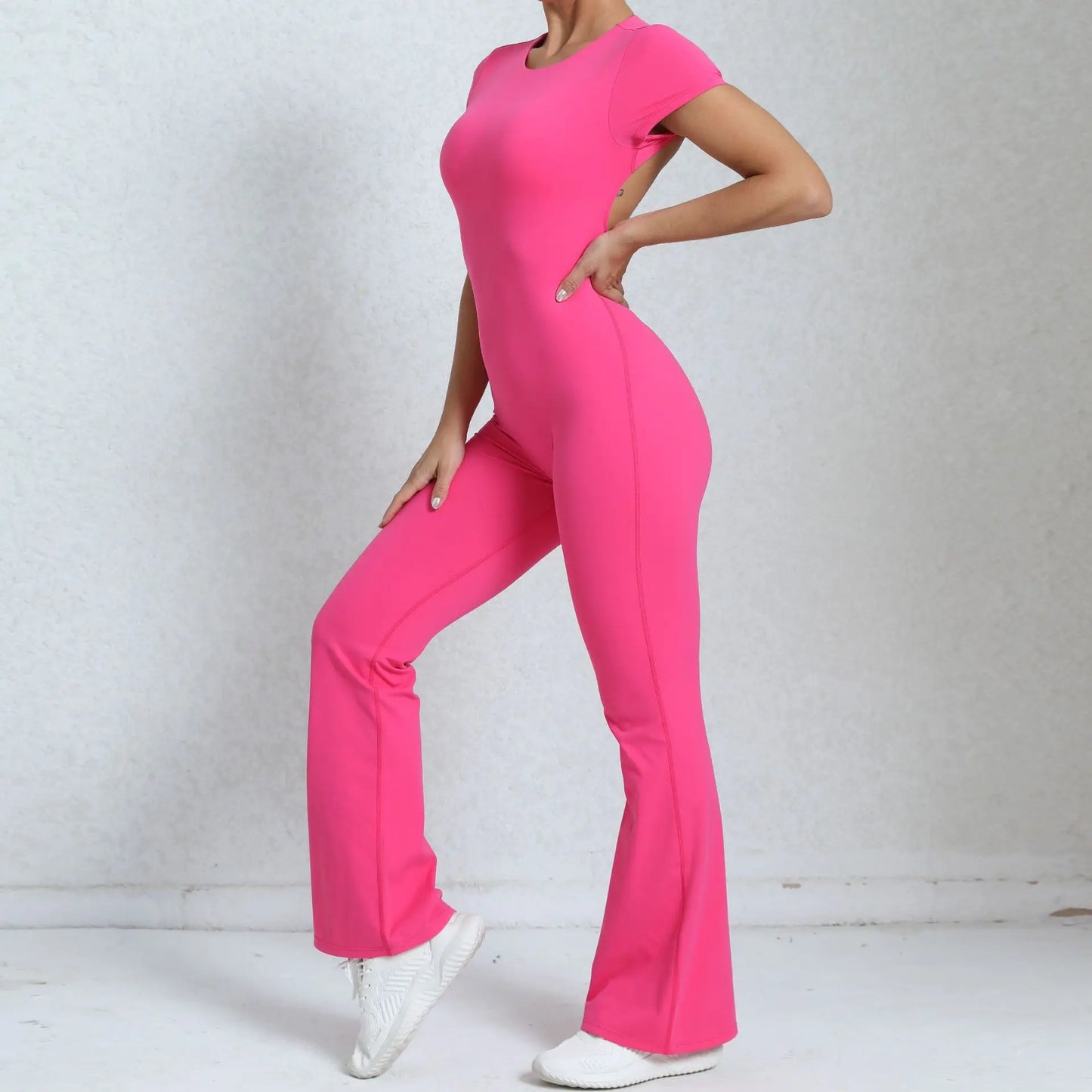 Radiant Elegance – Sexy Backless Scrunch Flared Jumpsuit for Women