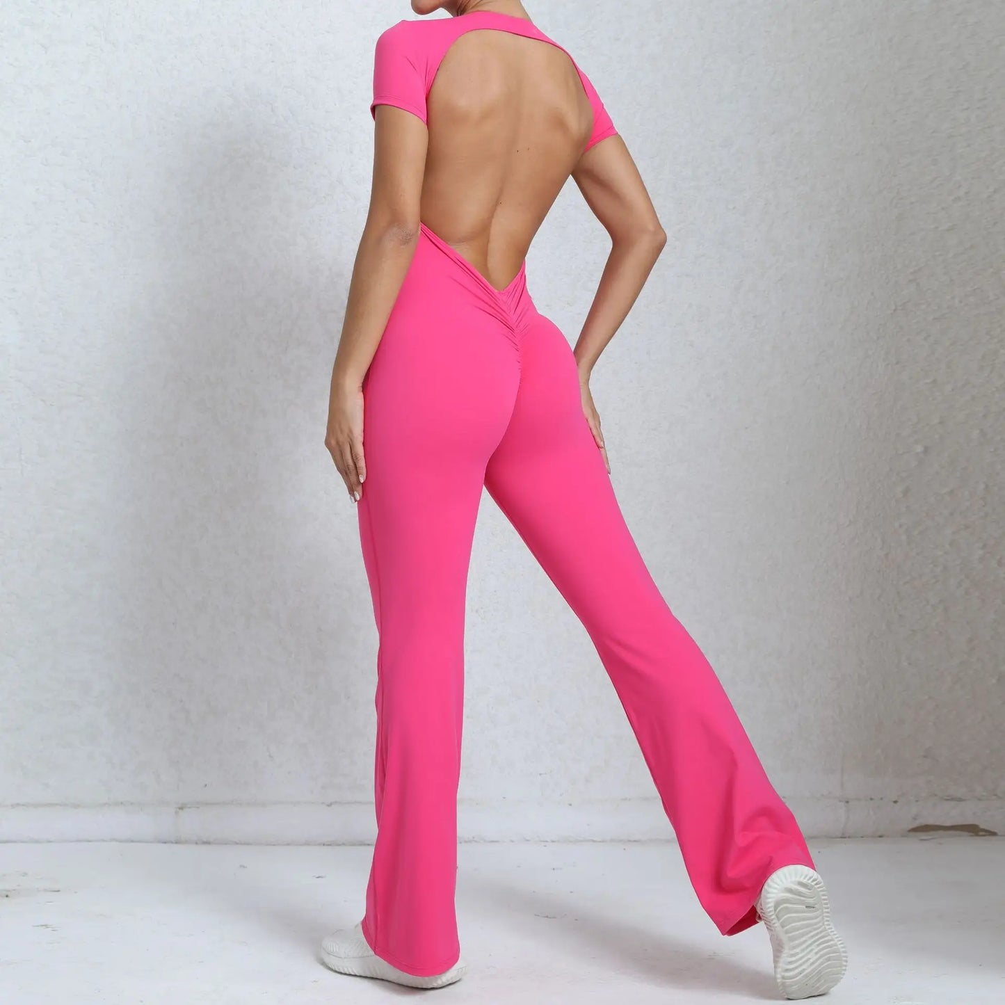 Radiant Elegance – Sexy Backless Scrunch Flared Jumpsuit for Women