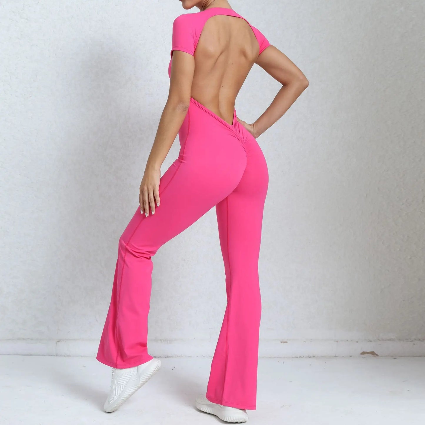 Radiant Elegance – Sexy Backless Scrunch Flared Jumpsuit for Women
