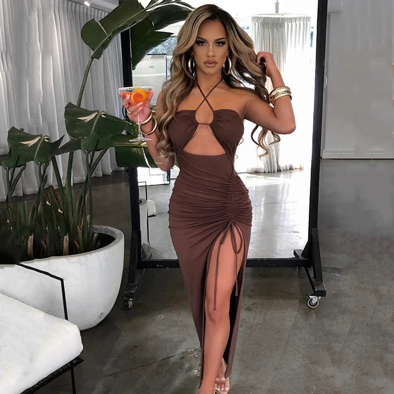 Elegant Backless Bodycon Midi Dress