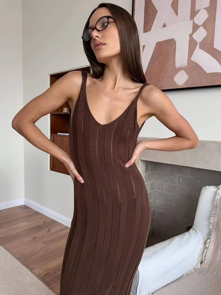 Solstice Whisper – Knit Backless Suspender Maxi Dress