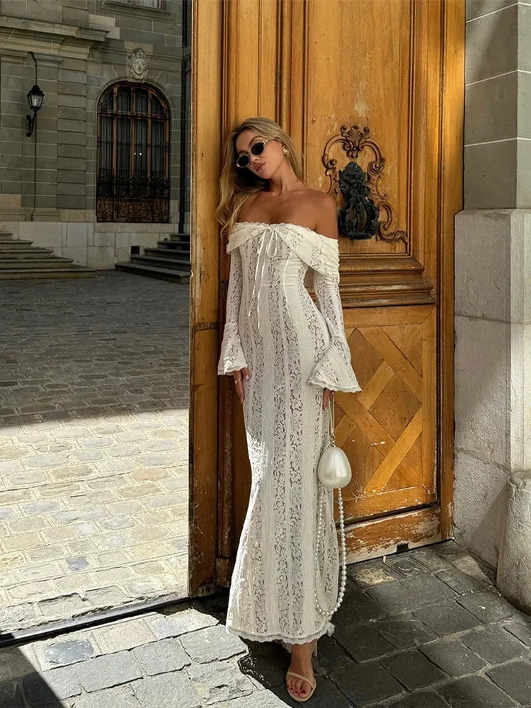 "Midnight Elegance" Lace-Up Backless Off-Shoulder Long Dress