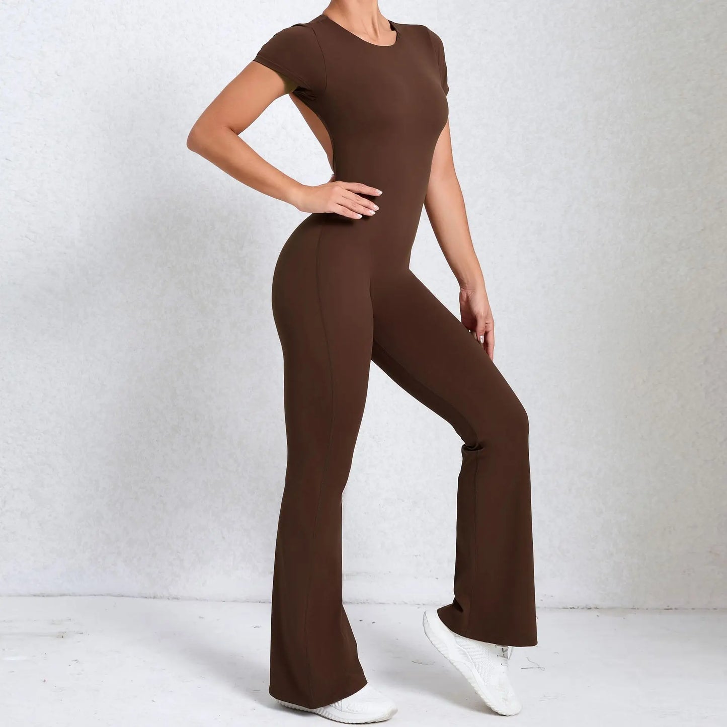 Radiant Elegance – Sexy Backless Scrunch Flared Jumpsuit for Women