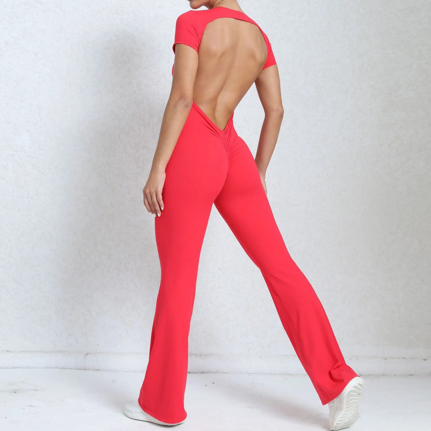Radiant Elegance – Sexy Backless Scrunch Flared Jumpsuit for Women