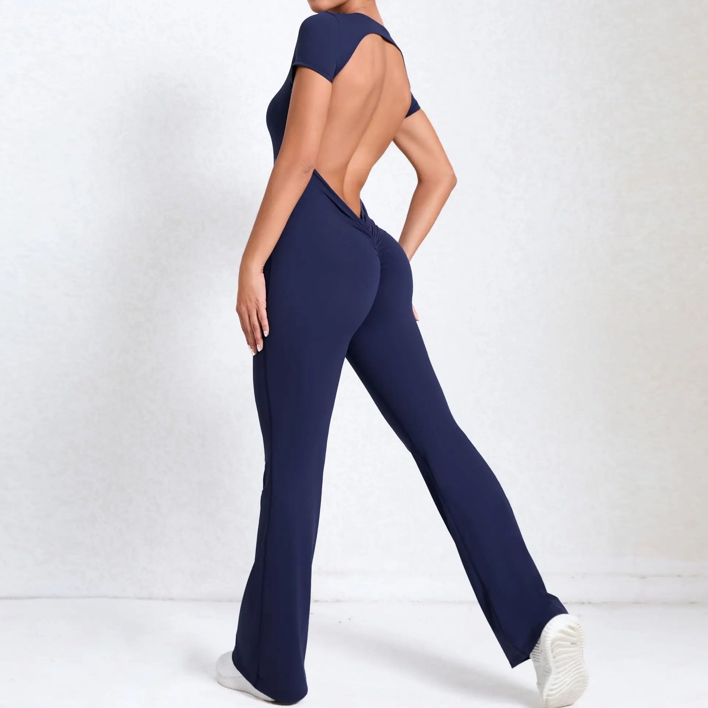Radiant Elegance – Sexy Backless Scrunch Flared Jumpsuit for Women