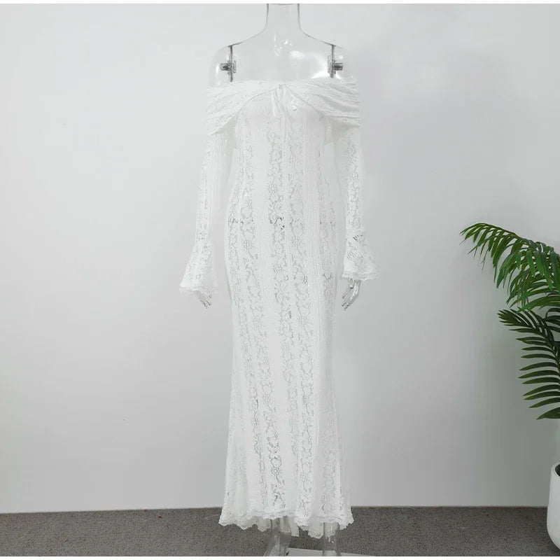 "Midnight Elegance" Lace-Up Backless Off-Shoulder Long Dress