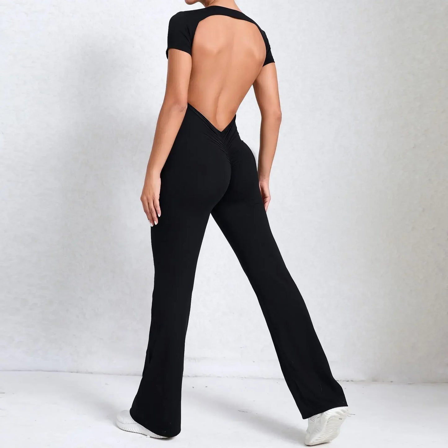 Radiant Elegance – Sexy Backless Scrunch Flared Jumpsuit for Women