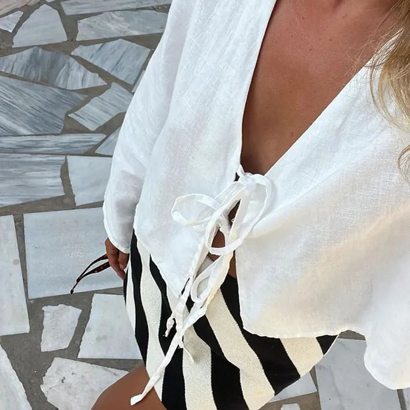 Moonlight Ties: The Flare Sleeve Serenade Top
