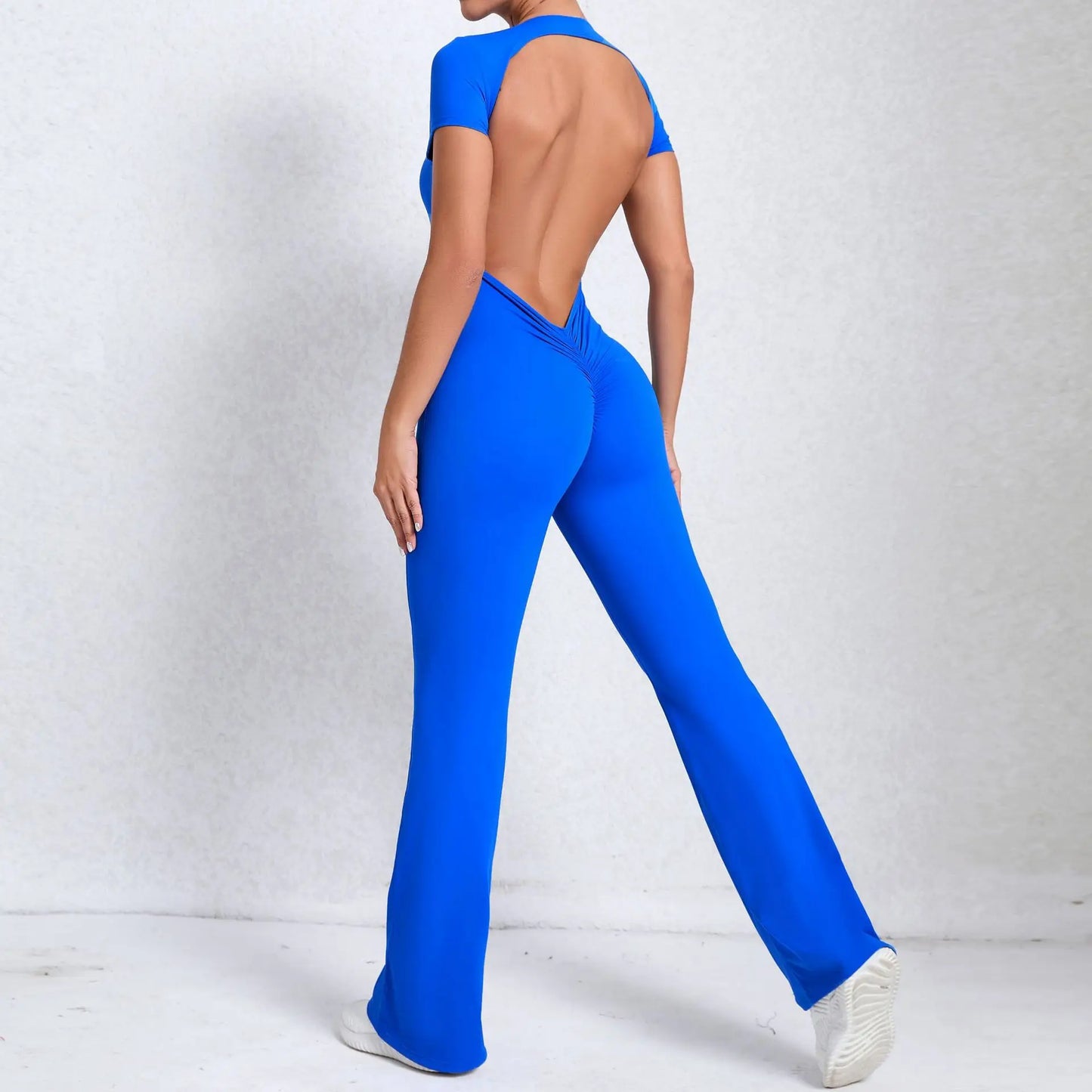 Radiant Elegance – Sexy Backless Scrunch Flared Jumpsuit for Women