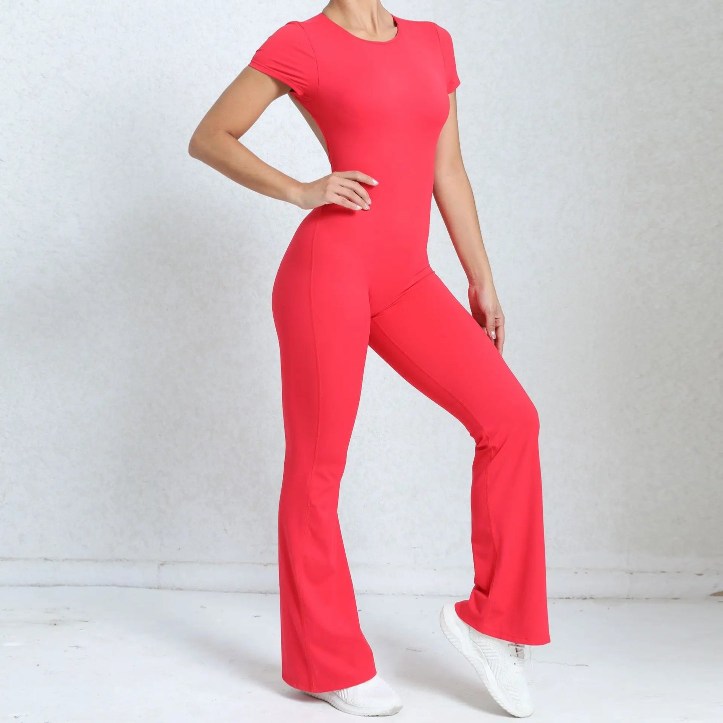 Radiant Elegance – Sexy Backless Scrunch Flared Jumpsuit for Women