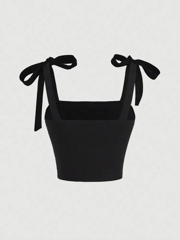Solid Tie Shoulder Ruched Crop Top: A Y2K Summer Dream