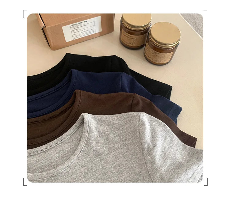 Basic Solid Crop Top Short Sleeve Crewneck Skinny T-shirt: A Whisper of Summer Elegance