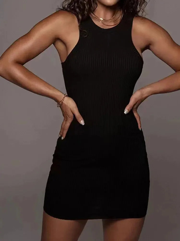 "Midnight Vibes" Black Ribbed Bodycon Mini Dress