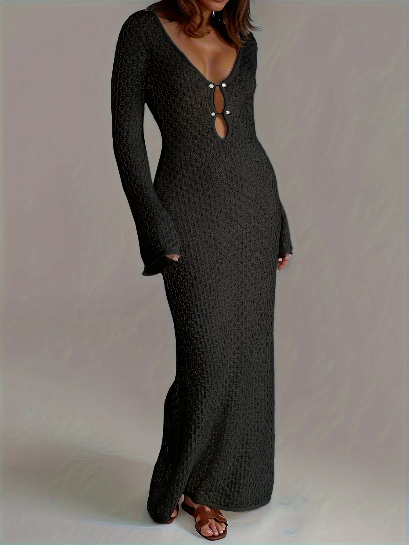 Moonlit Mirage – Sheer Knit Backless Beach Cover-Up