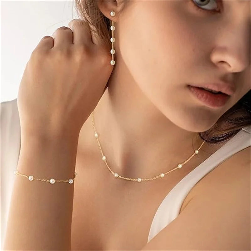 Boho Luxe – Beaded Tassel Pearl Necklace & Retro Chain Choker Set