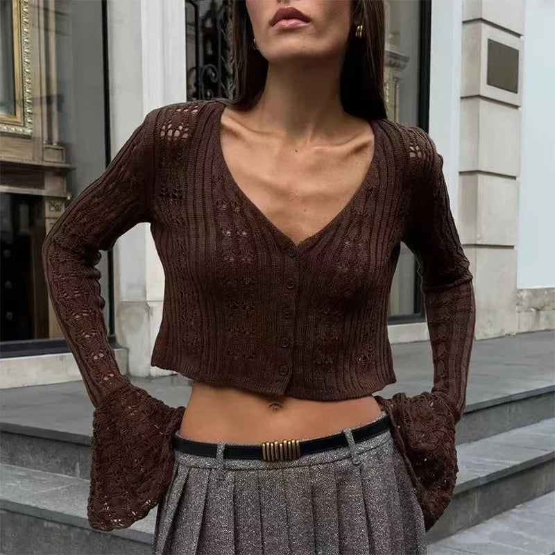 Starlit Dusk – Hollow Knit Slim Cardigan for Summer Evenings