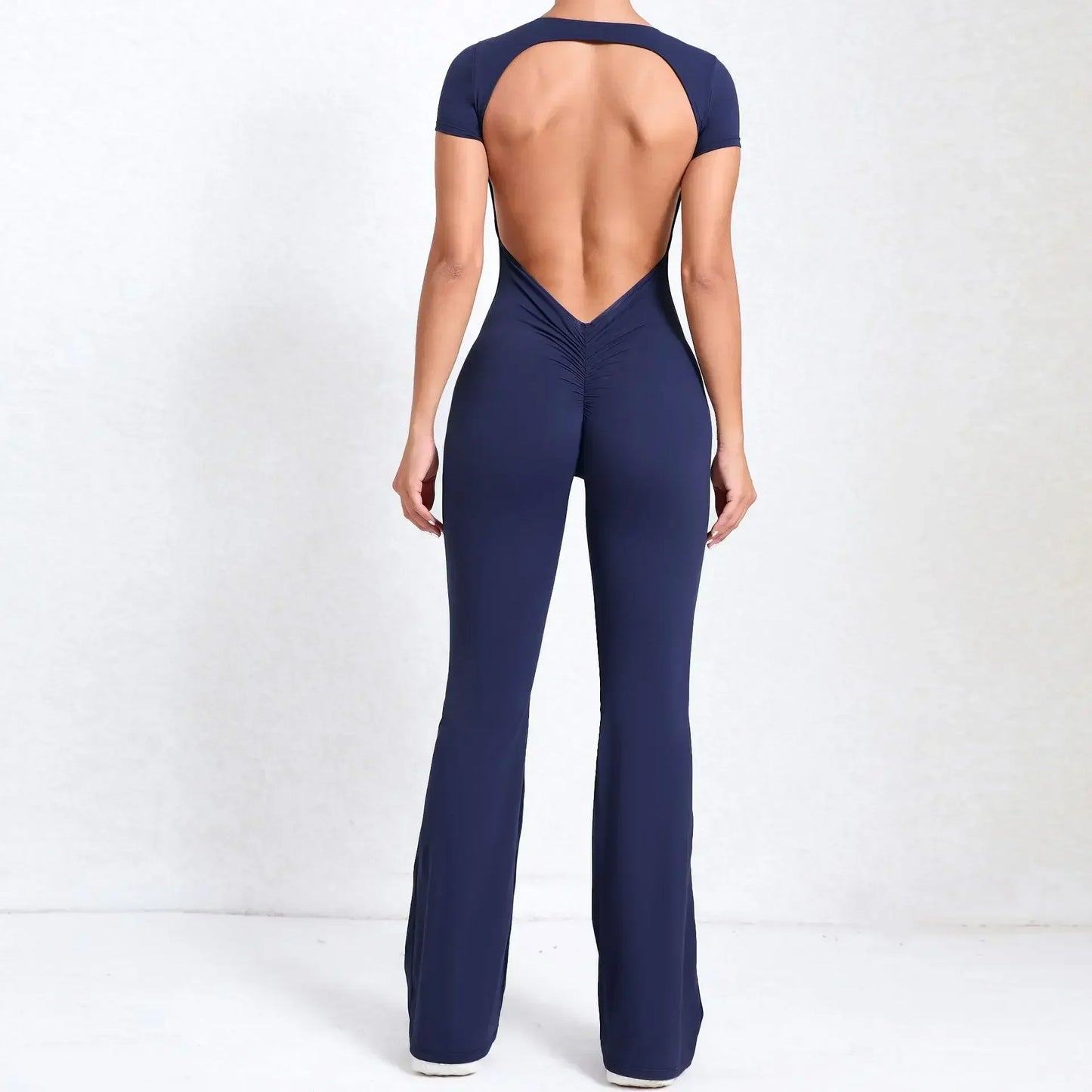 Radiant Elegance – Sexy Backless Scrunch Flared Jumpsuit for Women